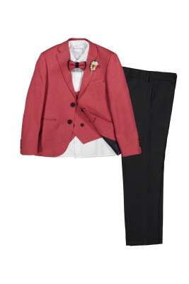 Boy Suit Set with Armure Vest and Jacket 9-12Y Messy 1037-9290-1 Tile Red 