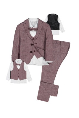 Boy Suit Set with Cationic Vest and Jacket 1-4Y Terry 1036-5639-1 Бордовый 