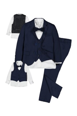 Boy Suit Set with Poliviscose Jacket and Vest 5-8Y Terry 1036-5607 Light Navy