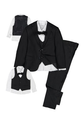 Boy Suit Set with Poliviscose Jacket and Vest 5-8Y Terry 1036-5607 Black