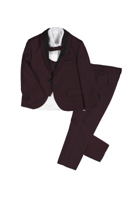 Boy Suit Set with Silvery Collar 1-4Y Carinos 1035-5973 Claret Red