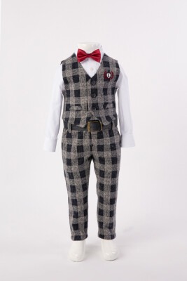 Boy Suit with Knitted Plaid Vest 1-4Y Lemon 1015-9564 - 1