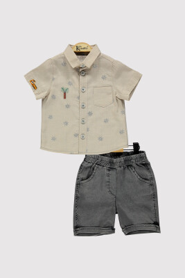 Boy Tree Embroidered Shirt Set 2-5Y Kumru Bebe 1075-4284 Beige