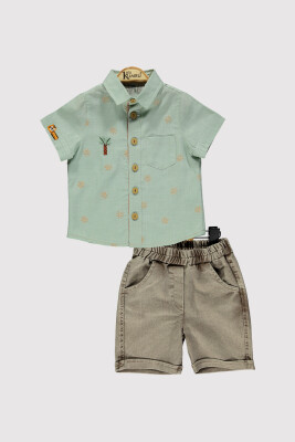 Boy Tree Embroidered Shirt Set 2-5Y Kumru Bebe 1075-4284 Mint Green 