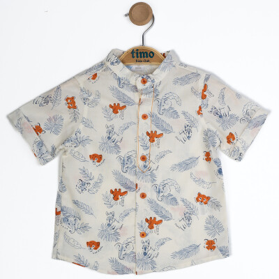 Boy's Mandarin Collar Palm Tree Shirt 2-5Y Timo 1018-TE5DÜ012255562 Blue