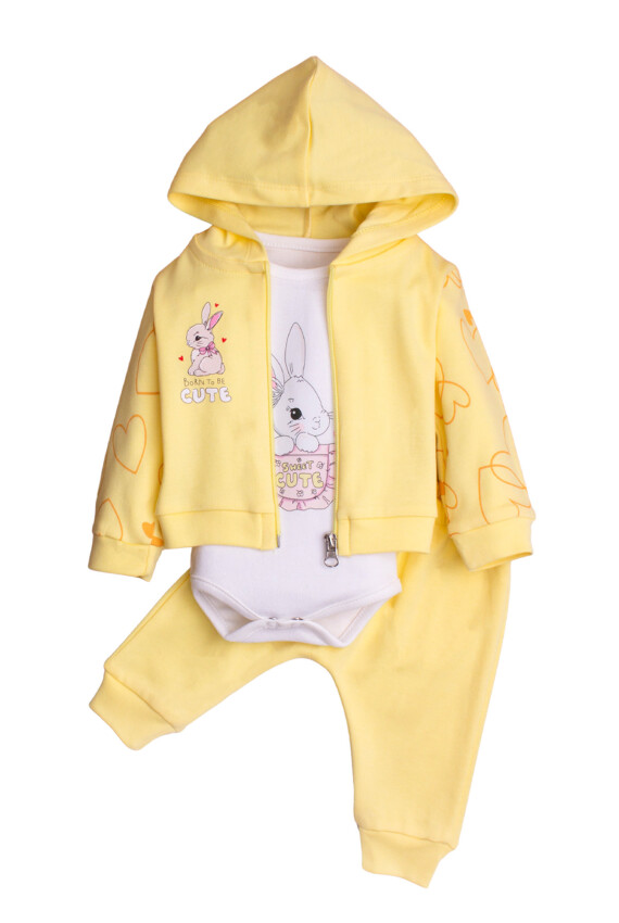 Cardigan and Bodysuit 3-Piece Set with Heart Printed Sleeves 3-12M Kidexs 1026-90178 - 1