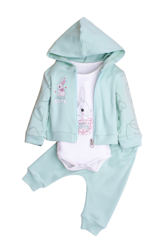 Cardigan and Bodysuit 3-Piece Set with Heart Printed Sleeves 3-12M Kidexs 1026-90178 - 3