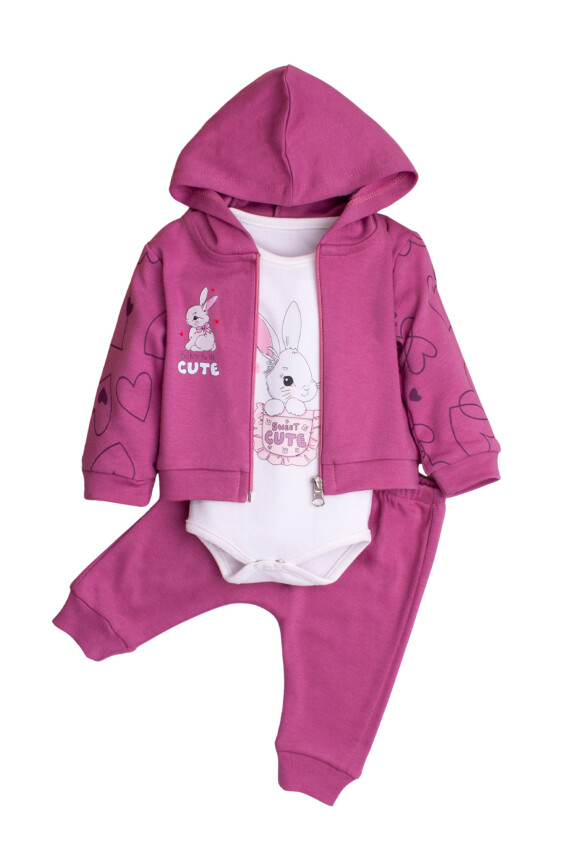 Cardigan and Bodysuit 3-Piece Set with Heart Printed Sleeves 3-12M Kidexs 1026-90178 - 4