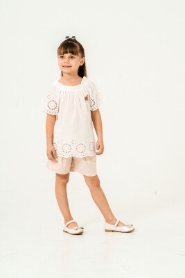 Circle Embroidered Blouse 2-Piece Girls Set 2-5Y Sani 1068-30039 White