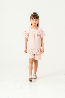 Circle Embroidered Blouse 2-Piece Girls Set 2-5Y Sani 1068-30039 Light Pink