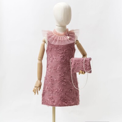 Clover Tulle Straight Tight Dress 2-5Y Wecan 1022-22288 Пыльная роза
