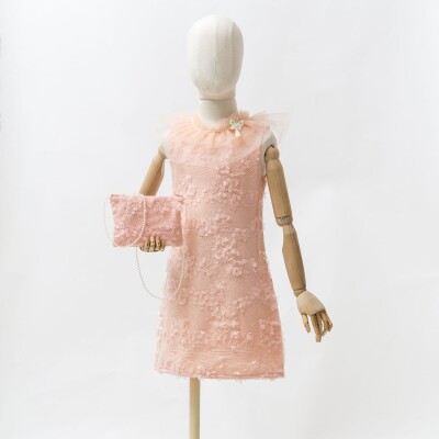 Clover Tulle Straight Tight Dress 2-5Y Wecan 1022-22288 Salmon Color 