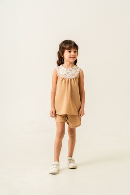 Crochet Blouse 2-Piece Girls Set 2-5Y Sani 1068-30069 Light Brown 