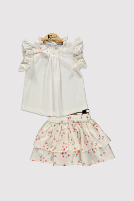 Daisy Printed Girl Skirt Set 2-5 Y Kumru Bebe 1075-4325 White