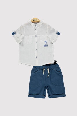 Dog Embroidered Boys Shirt Set 2-5 Y Kumru Bebe 1075-4369 White