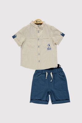 Dog Embroidered Boys Shirt Set 2-5 Y Kumru Bebe 1075-4369 Beige