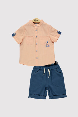 Dog Embroidered Boys Shirt Set 2-5 Y Kumru Bebe 1075-4369 Salmon Color 