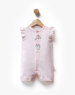 Dolphin and Slipper Embroidered Sleeves Ruffle Detailed Jumpsuit 3-9M Flexi Baby 2063-236574 Pink