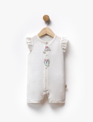 Dolphin and Slipper Embroidered Sleeves Ruffle Detailed Jumpsuit 3-9M Flexi Baby 2063-236574 - Flexi Baby