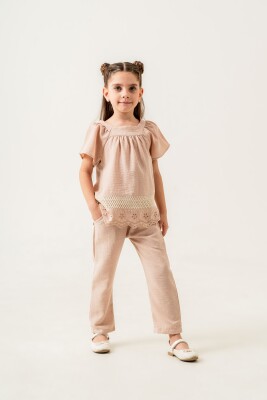 Embroidered Blouse 2-Piece Girls Set 2-5Y Sani 1068-30084 Beige