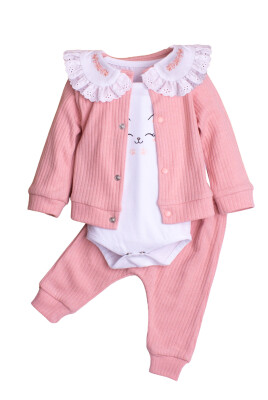 Embroidered Collar Cardigan and Bodysuit 3-Piece Set 3-12M Kidexs 1026-90176 - Kidexs (1)