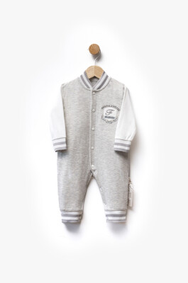 F Letter Embroidered Striped Cuffed Front Snap Two Color Jumpsuit 3-9M Flexi Baby 2063-252369 - Flexi Baby (1)