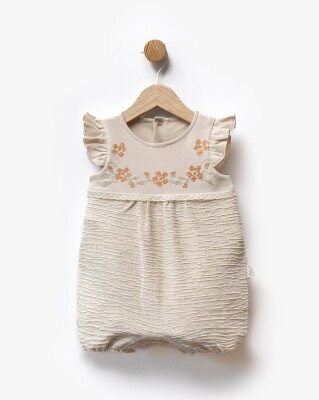 Floral Embroidered Ruffle Detailed Bottom Knitted Fabric Jumpsuit 3-12 M Bebbemini 2065-BM-2366 Beige