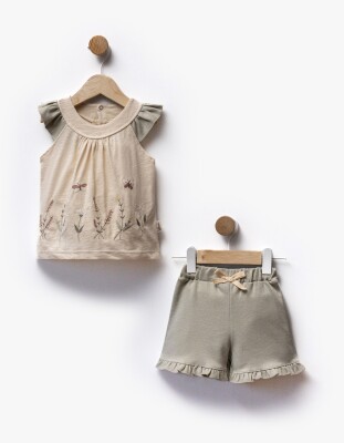 Floral Embroidered Sleeves Ruffle Detailed T-Shirt Shorts Two Piece Set 6-36M Flexi Baby 2063-216394 - Flexi Baby (1)