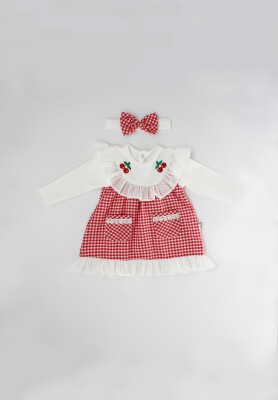 Gingham Seosonal Dress with Cherry Embroidered and Bandanna 0-18M Kidexs 1026-30026-1 - Kidexs