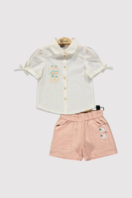 Girl Apple Printed Shirt Set 2-5Y Kumru Bebe 1075-4305 Ecru