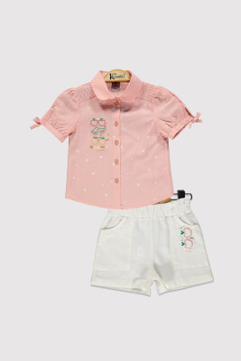 Girl Apple Printed Shirt Set 2-5Y Kumru Bebe 1075-4305 Salmon Color 