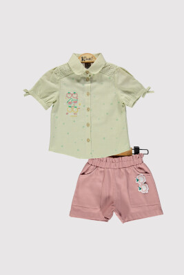 Girl Apple Printed Shirt Set 2-5Y Kumru Bebe 1075-4305 Mint Green 