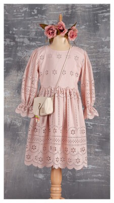 Girl Dress with Bag 6-12Y Tivido 1042-2289 Blanced Almond