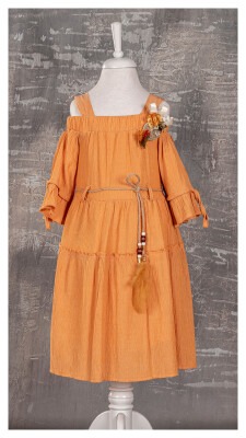 Girl Dress with Belt 6-12Y Tivido 1042-1739-1 Горчичный