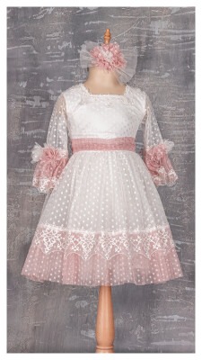 Girl Dress with Crown 6-12Y Tivido 1042-1953 Пудра