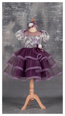 Girl Dress with Jacquard 5-8Y Tivido 1042-2127 Фиолетовый