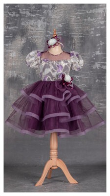 Girl Dress with Jacquard 5-8Y Tivido 1042-2127 Purple