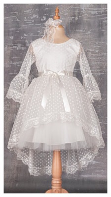 Girl Dress with Lace 5-8Y Tivido 1042-1866 Ecru