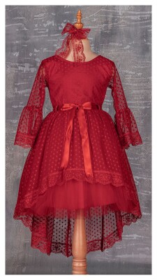 Girl Dress with Lace 5-8Y Tivido 1042-1866 Red