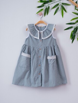 Girl Dress with Lace Collar and Striped 3-6Y Büşra Bebe 1016-221053 - 1