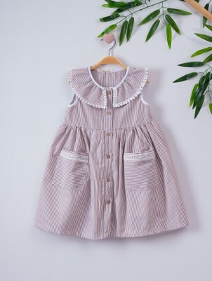 Girl Dress with Lace Collar and Striped 3-6Y Büşra Bebe 1016-221053 - 2