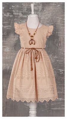 Girl Dress with Necklaced 6-12Y Tivido 1042-1743 Beige