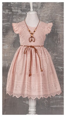 Girl Dress with Necklaced 6-12Y Tivido 1042-1743 Blanced Almond