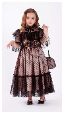 Girl Dress with Polka Dotted 6-12Y Tivido 1042-2074-1 Пудра