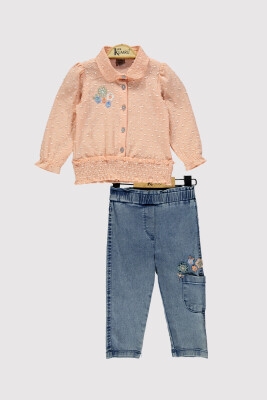 Girl Embroidered Shirt Set 2-5Y Kumru Bebe 1075-4208 Salmon Color 