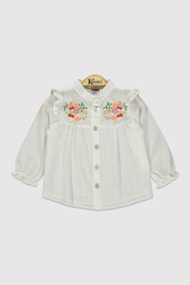 Girl Embroidered Stand Collar Shirt 10-13Y Kumru Bebe 1075-4251 Ecru