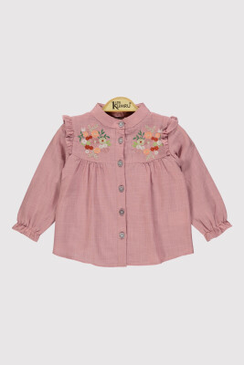 Girl Embroidered Stand Collar Shirt 10-13Y Kumru Bebe 1075-4251 Dusty Rose