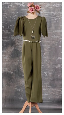 Girl Jumpsuit with Necklace 9-12Y Tivido 1042-1834 Хаки 
