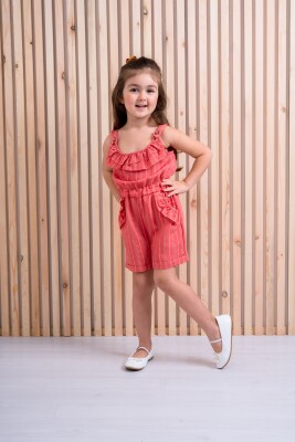 Girl Overalls with Ruffled Silvery Airobin 3-6Y Büşra Bebe 1016-211140 Tile Red 