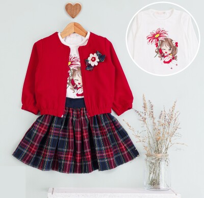 Girl Plaid Skirt Jacket Set 1-4Y BabyRose 1002-4880 Red